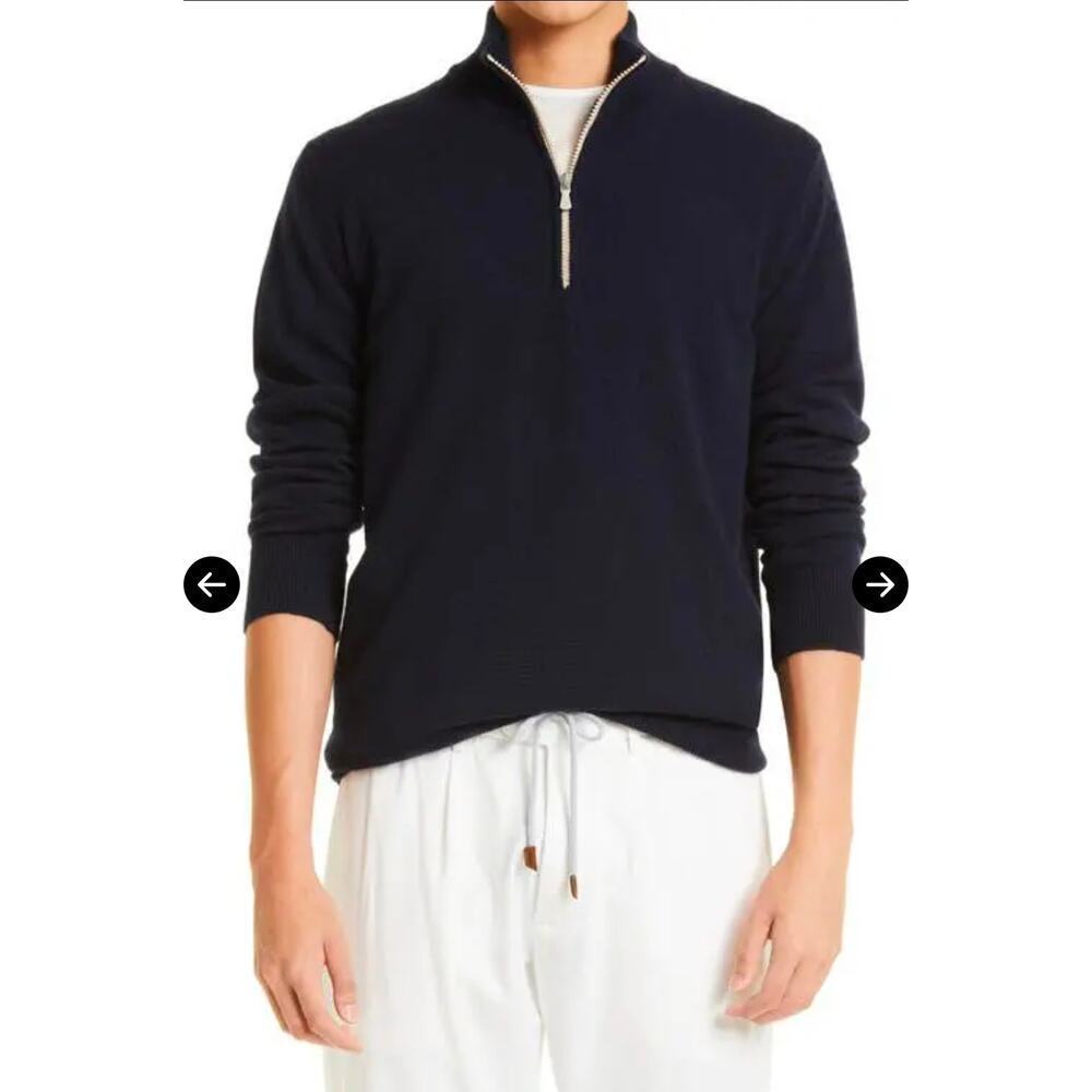 Eleventy Cashmere Navy Blue Quarter Zip Sweater Size XL